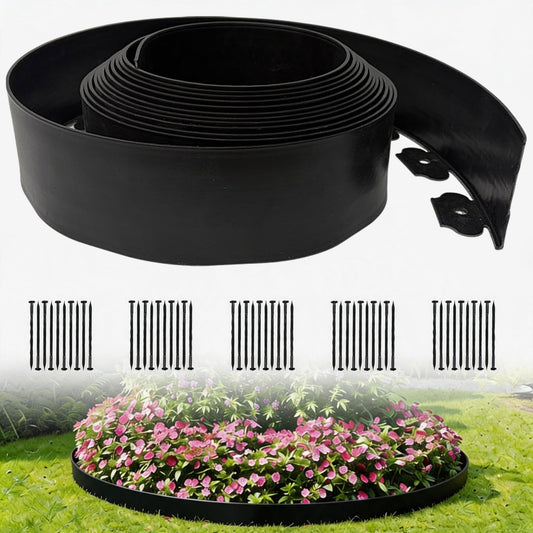 33FT Landscape Edging, 4 Inch Garden Edging Border with 50 Spikes, Flexible Lawn Edging for Landscape, Garden, Flower Beds, Lawn, Yard, Pathway, Paver Edge-Black