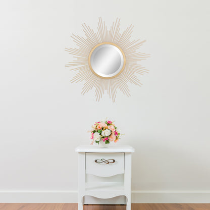 Stonebriar Round 23" Antique Gold Metal Starburst Hanging Wall Mirror with Attached Mounting Bracket, Decorative Decor for the Living Room, Bedroom, Bathroom, Hallway, and Entryway