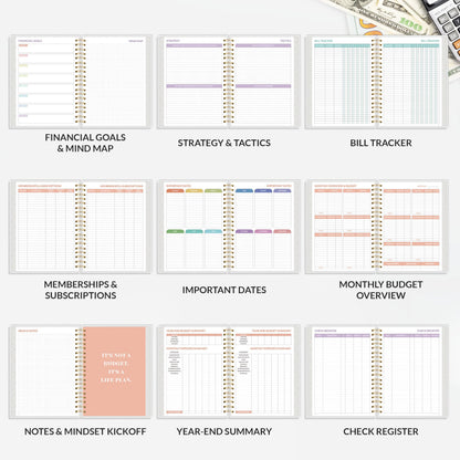 SUNEE Budget Planner - Deluxe Monthly Budget Book with 12-Pockets for Bill Organizer, Undated 12 Month Expense Tracker Notebook & Account Book B5 Size (8" x 10") to Manage Your Finance Planner, Black
