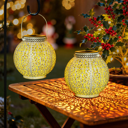 TAKE ME 2 Packs White Solar Lanterns Outdoor Waterproof Garden Laterns Metal Retro Lights for Mothers Gifts Mom Wife Grandma Birthday Gifts (White Set of 2)
