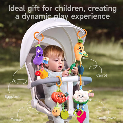 TUMAMA Hanging Vegetable Plush Toy Set, 4 Different Vegetable Crib Stroller Toys, Early Baby Cognitive Sensory Rattle Hanging Toy with Teether. Suitable for Babies 0, 3, 6, 9, 12 Months