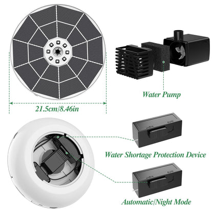 AISITIN 6.5W Solar Fountain Pump with Colorful LED Lights, 3000mAh Battery, Anti-Drift Brackets, 10 Nozzles, Remote Control, Solar Powered Bird Bath Fountain for Outdoor Garden Pond Fish Pond Backyard