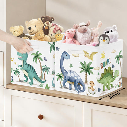 Clastyle 3 Pack 11.8'' Fabric Dinosaur Storage Basket for Shelves Collapsible Closet Organizers with Metal Frame Bottom Board Large Kid Clothes Toy Book Cube Bin for Playroom Bedroom,Boho