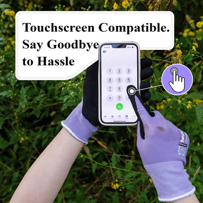 HandLove Gardening Gloves for Women, 6 Pairs, Hyaluronic Acid Moisturizing Gloves, Breathable Nitrile-Coated Grip, Latex-Free Touchscreen, for Weeding, Planting & Yard Work, Medium, Blue&Purple