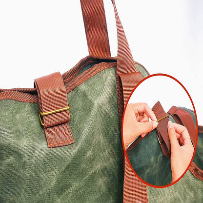 Green Leather Indoor Fireplace Log Holder - Wood Carrier for Firewood Rack & Tote