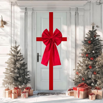 Meseey Large Christmas Red Velvet Door Ribbon Bows Gate Cabinet Wreath Bow Festival Wrapping Decorations for Christmas Tree Fireplace Home Front Door Party Supplies(Red Velvet)
