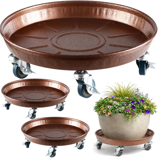 Planterhoma 3 Packs 16" Metal Plant Caddy with Wheels Extra-Large Rolling Plant Stand Heavy-Duty Plant Dolly with Casters Indoor Outdoor Wheeled Flower Pot Mover Rollers Garden Cart Trolley, Copper