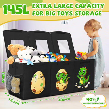 Livole 145L Toy Box, Collapsible Kids Toy Chest Bins with Lids Sturdy Large Toy Storage Organizer Boxes Baskets for Boys Nursery Room Playroom Closet, 40"X16"X14", Black