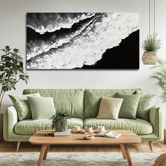 NBAODAN Black and White Wall Decor Sea Canvas Painting Neutral Abstract Wall Picture 24"x48" Artwork for Bedroom Large Wall Art for Living Room Dining Room