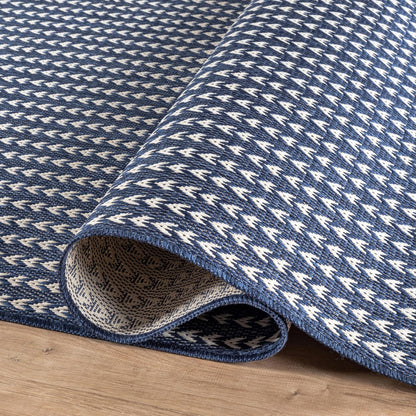 Washable Outdoor Rug 8x10 Modern Area Rugs Outdoor Carpets Striped Pattern Non Shedding Waterproof Easy Clean Patio Deck Porch Living Room Bedroom Garden RV (8 X 10 Navy)