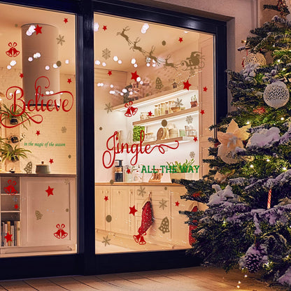 Hotop 4 Sheets Christmas Wall Decals Believe Quote Wall Stickers Christmas Wall Decor Reindeer Snowflakes Window Clings Vinyl Wall Art Decal Removable for Christmas Party Supplies Home Window Decor