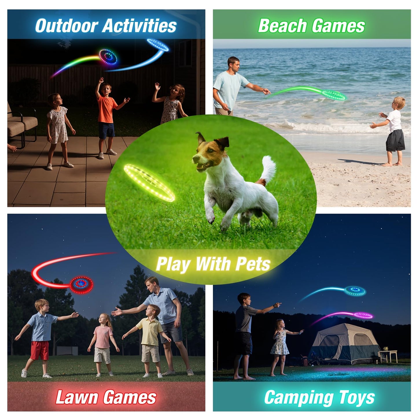 HYES 2 Pack Light up Flying Discs for Kids, 45 LEDs, 14 Lighting Modes, Rechargeable Glow in The Dark Flying Ring for Beach, Camping, Outdoor Game, Sport Toys for Teens Boys Adult