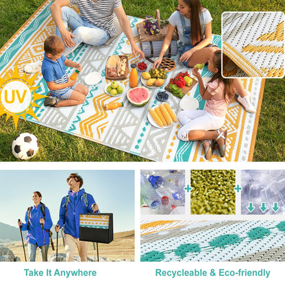 Lahome Outdoor Rug Waterproof, 5x8ft Reversible Outdoor Plastic Straw Rug for Camping Patio, RV Outdoor Rugs Outside, Outdoor Carpet for Porch Deck Backyard Balcony Picnic(Blue/Yellow,5'x 8')
