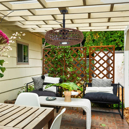 She's home 20'' Outdoor Gazebo Fan with Lights and Remote, Outside/Indoor Hanging Rattan Ceiling Fan, 3CCT Dimmable, 6-Speed DC Motor, Plug-in Wicker Woven Caged Ceiling Fans for Patio Porch Pergola
