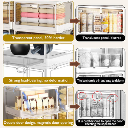 Kmiectse Clear Storage Bin with Lid 3 Pack 【Stackable & Sturdy】 Plastic Multifunctional Folding Storage Bins for Bedroom, Living Room, Study,Room, 23 QT Folding Box with Magnetic Door