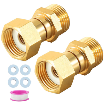 M MINGLE Garden Hose Swivel Connector, 3/4" GHT Brass Hose Fittings, 360 Degree Swivel Male to Female Hose Adapter with Extra 4 Washers