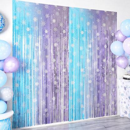 4 Pack 3.3x6.6 Ft Winter Princess Birthday Party Decorations Snowflake Backdrop Tinsel Foil Fringe Curtains Ice and Snow Birthday Party Supplies Snowflake Photo Booth Prop Backdrop Streamer