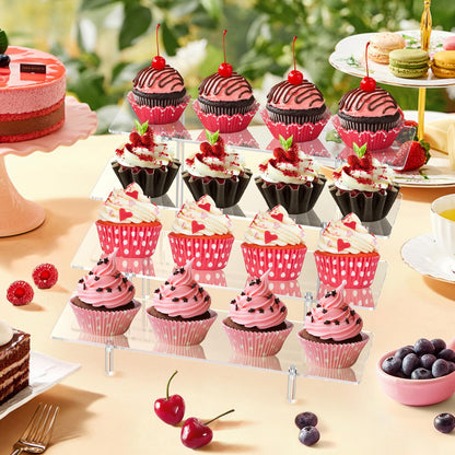 Acrylic Display Riser Stand Shelf Clear 4 Tier Cupcake Stand Perfume Display Holder Figures Desktop Decoration Organizer Showcase Toys Retail Display Rack Candy Dessert Buffet 4 Steps Collection (3 PACKS)
