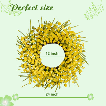 Zjlmit Artificial Spring Wreaths for Front Door 24 inch Spring Wreath Yellow Summer Wreath with Yellow Flowers Berries for Porch Farmhouse Wall Indoor Home Decoration