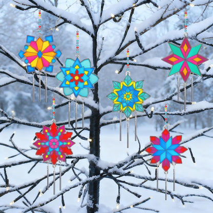 Ayhuhra 30 Sets Winter Snowflake Wind Chime Suncatchers Craft Kits DIY Window Paint Art Kit Christmas Snowflake Craft for Classroom Winter Christmas Holiday Seasonal Activities Art Project