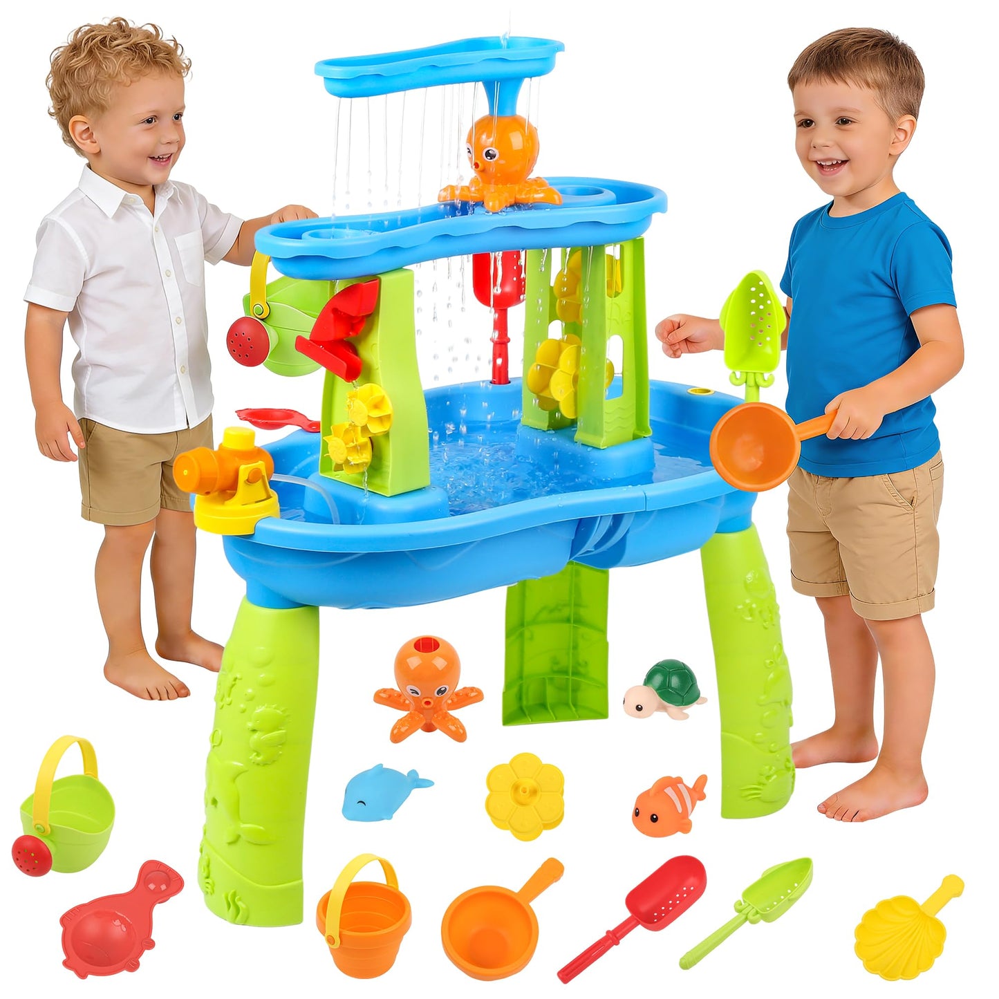 Hanyutom 2026 Upgraded Toddler Sand Water Table Toy, Summer Outdoor Beach Sensory Activity Playset and Water Table Toys, Party Birthday Gifts for Girl Boy Age 4+ (Blue)