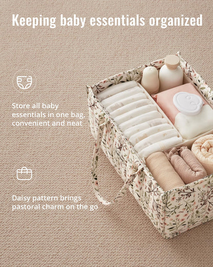 Blissful Diary Floral Diaper Caddy Organizer, Stylish Nursery Storage Basket, Diaper Bag,Gift for Baby Shower, Baby Registry Must Have, Newborn Essentials, Pastoral Daisy