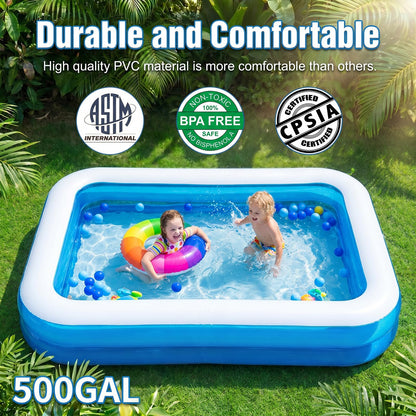 Full-Sized Inflatable Swimming Pool, Extra Large Blow Up Pool, Heavy Duty Above Ground Pool with Drain Valve, Leakproof Family Swim Pool for Backyard Patio Garden Outdoor Party(79''x59''x20'')