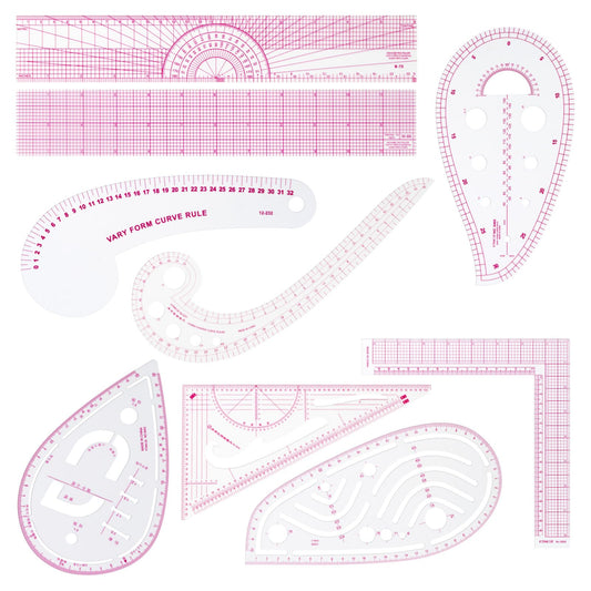 CINDALOG Clear Metric Sewing Ruler Set French Curve Pattern Ruler Kit for Beginners Tailors Designers Dress Makers Ruler Precision Quilting and DIY Supplies Perfect for Drawing, Craft, Sewing (9)
