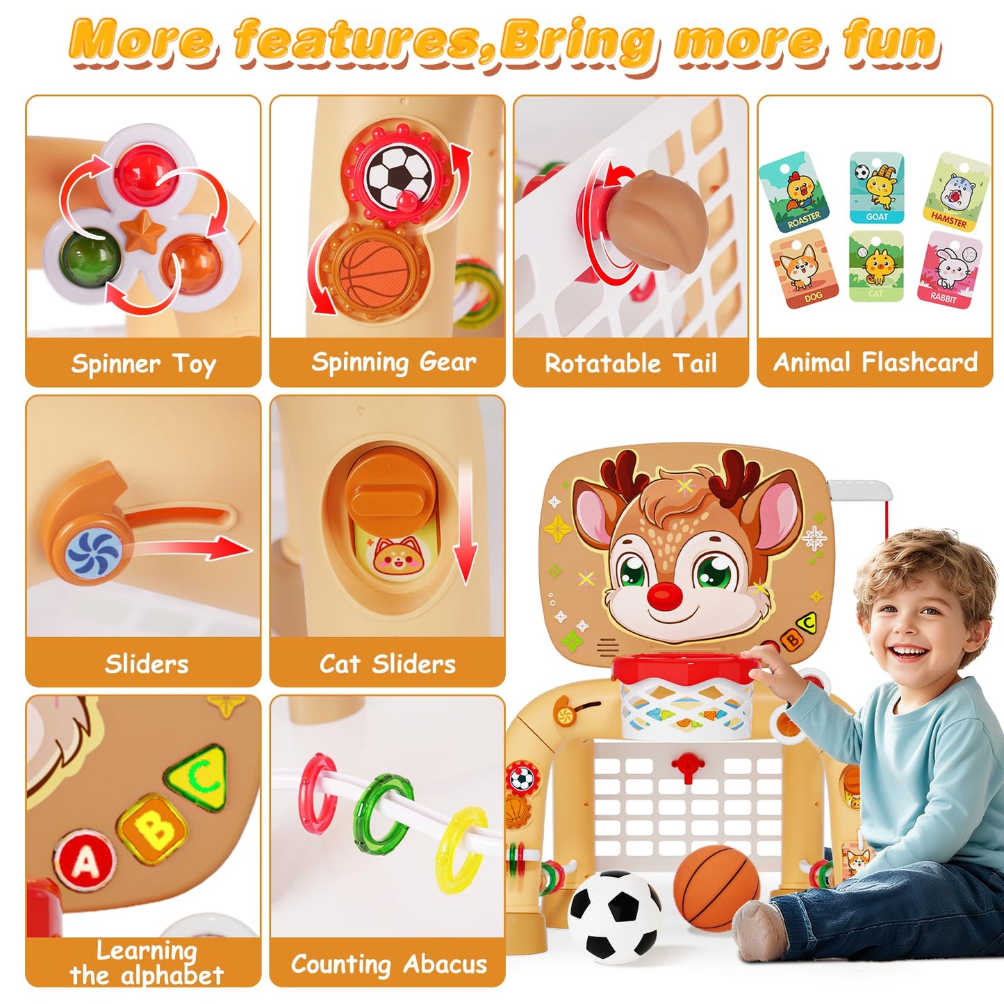 Toddler Basketball Hoop & Soccer Goal Baseball Play Activity Center,Toys for 1 2 3 Year Old Boys Girls,Montessori Sports Toys with Sound Music Christmas Birthday Gifts for Baby Kids 12 Months+