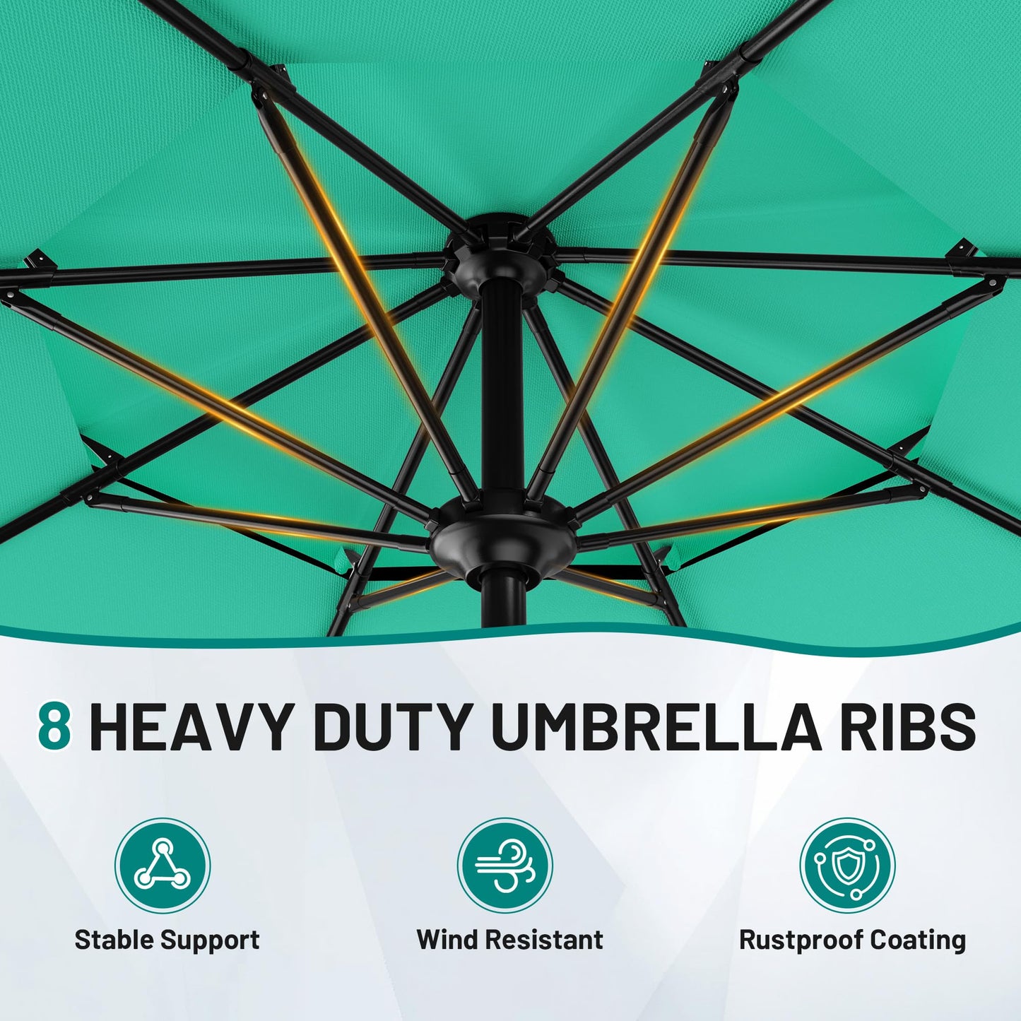 AreShark 9ft 2-Tier Patio Umbrella with Valance - Outdoor Umbrella Waterproof UV Protection, Market Table Umbrella w/Push Button Tilt&Crank for Pool, Porch, Garden(Turquoise)