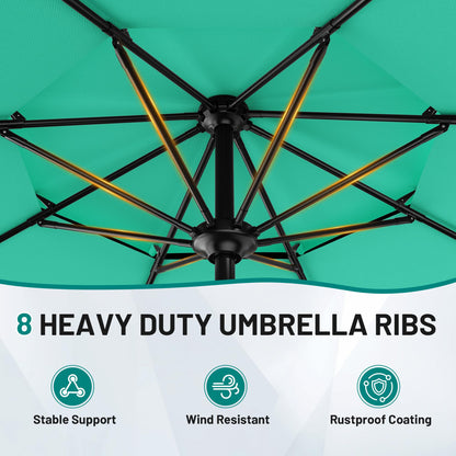 AreShark 9ft 2-Tier Patio Umbrella with Valance - Outdoor Umbrella Waterproof UV Protection, Market Table Umbrella w/Push Button Tilt&Crank for Pool, Porch, Garden(Turquoise)