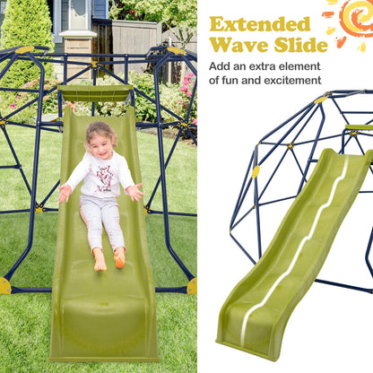 HONEY JOY Climbing Dome with Wave Slide, 13.3 FT Jungle Gym Monkey Bar for Backyard, Outdoor Climbing Toys for Toddlers Playground Equipment, Geometric Dome Climber for Boys Girls Age 3-8, Gift