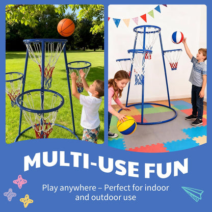 Garvee 4 Hoop Basketball Set for Toddlers, Indoor & Outdoor Play, Preschool Toy for Ages 3+, Includes 4 Basketballs and Air Pump, Fun Basketball Game for Kids
