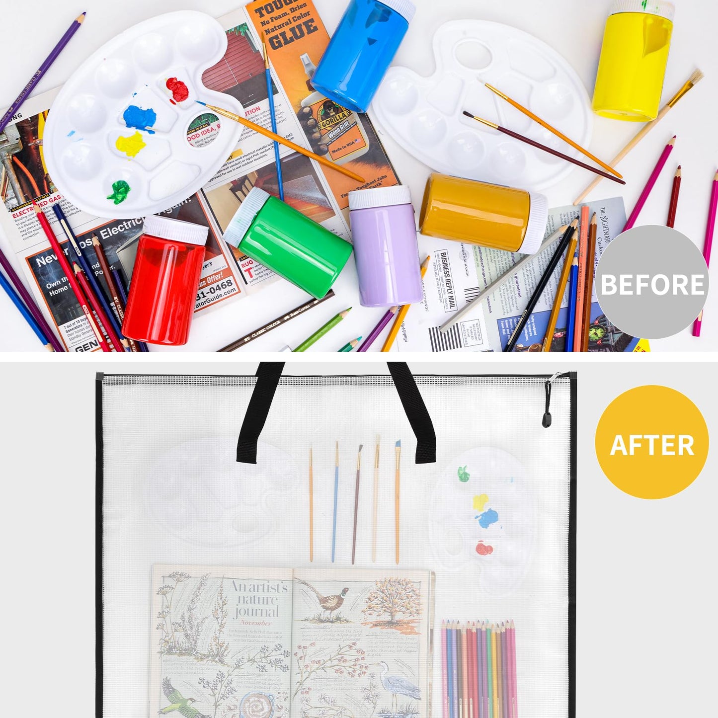 EOOUT 4pcs 18.5x24.8 Inches Art Portfolio Bags, Portfolio Folder for Artwork, Posters Storage Bag with Zipper and Handle Mesh Folder Organizers for Poster, Scrapbook, Keepsake and Bulletin Board