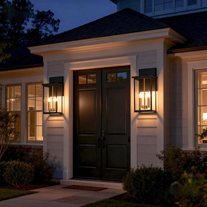 MELUCEE 3-Light Black Outdoor Wall Light Fixture, 16.5" Large Exterior Porch Light Wall Mount Farmhouse Outside Lantern Lights with Clear Glass for House, Patio, Front Door, Porch, Garage