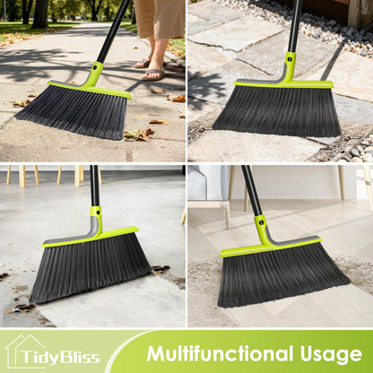 TidyBliss Outdoor Broom Heavy Duty, 56 inches Tall Commercial Soft Bristle Angle Brush for Sweeping Outside Patio Garden Porch Deck Shop Restaurant Garage House Lobby Hardwood Floors (Green)