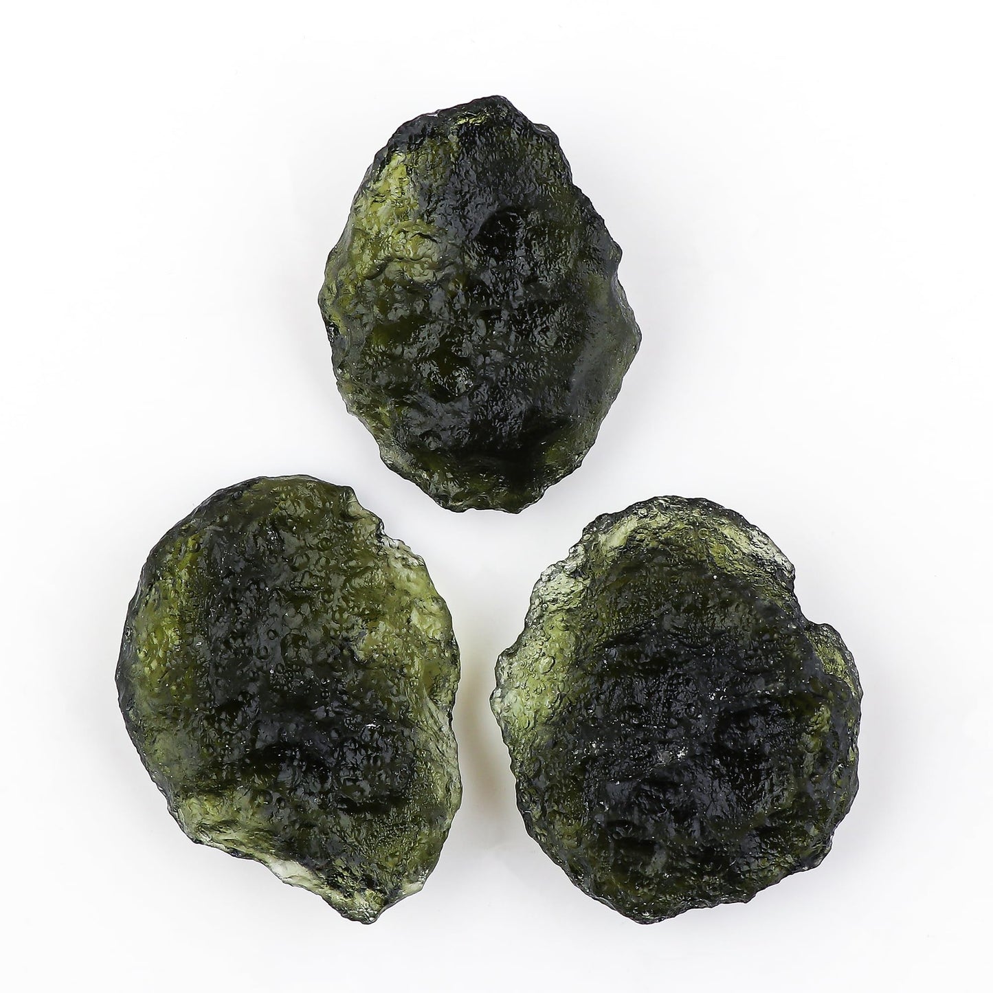 CRYSTALIS (3pcs (18+gm) (25mm+) Raw Synthetic Moldavite, High Grade Loose Gemstone Wholesale Bulk Rough Jewelry Making Supply, Chakra Stones, Wire Wrapping, DIY, Gem Collection