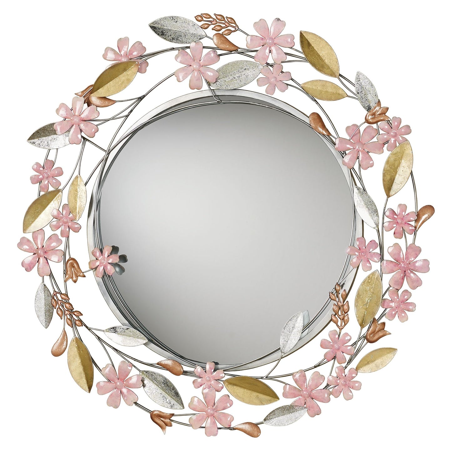 Touch of Class Wildflower Reflections Floral Round Wall Mirror Pink 33" Dia.x2 D