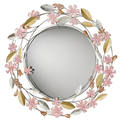 Touch of Class Wildflower Reflections Floral Round Wall Mirror Pink 33" Dia.x2 D