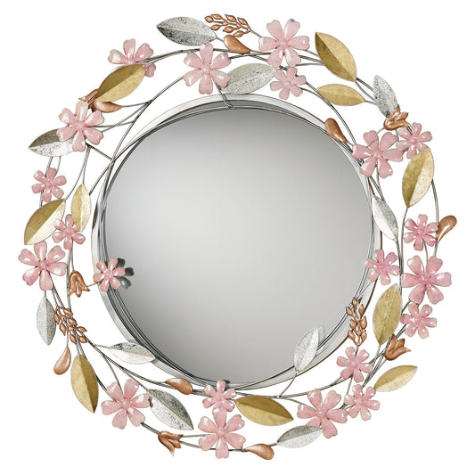 Touch of Class Wildflower Reflections Floral Round Wall Mirror Pink 33" Dia.x2 D