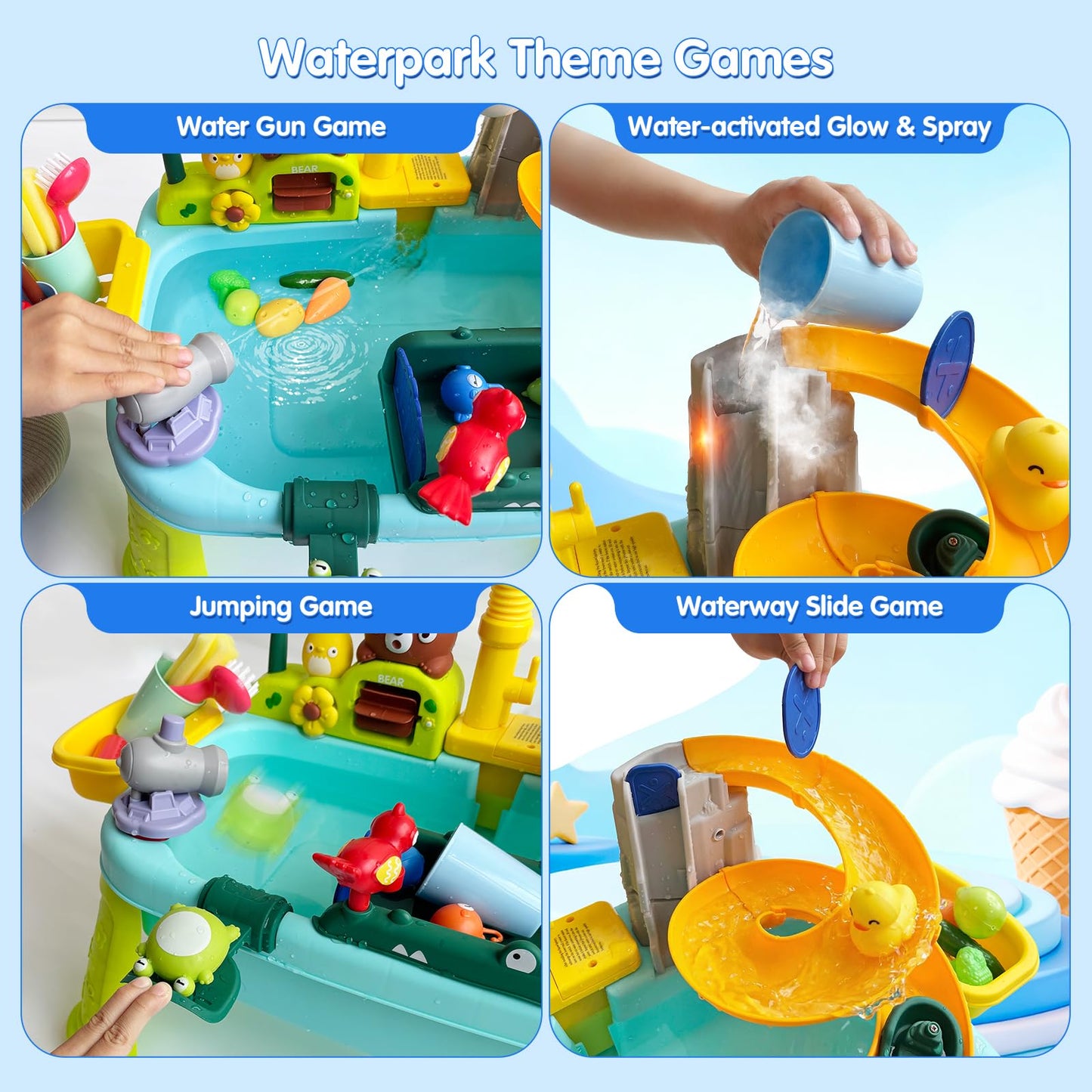 Water Table for Toddlers 1-3, Outdoor Toys for Kids Ages 4-8 with Pump, Kicthen Play Sink with Running Water, Fishing Toys Playset, Summer Outside Sand Water Sensory Activity Pool Toys Gifts, Blue