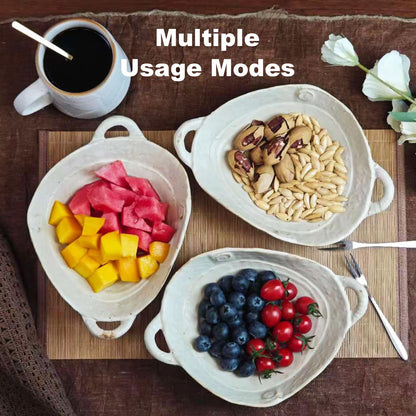 LUSHHAHA Retro Free-Form Edge Decorative Bowl Ceramic Fruit Bowl with Handle，Matte Farmhouse Cutlery Serving Bowls,Salad Bowl,Table Centerpiece Decor，Housewife/Handmade Gift Box
