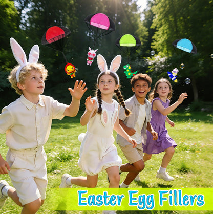 Easter Basket Stuffers Essentials, Easter Egg Fillers - 4PCS Prefilled Easter Eggs with Parachute Toys for Teens Kids Boys & Girls, Easter Party Favors Gifts, Egg Hunt, Treasure Box Toys for Classroom