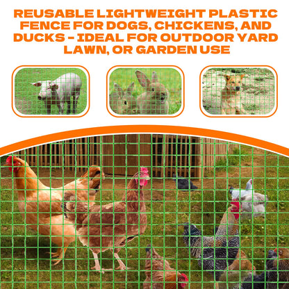 Temporary Fencing, 3' x 50' Portable Dog Fence with 10 Step-in Posts, Ground Stakes & Wind Ropes, Plastic Mesh Snow Safety Barrier for Garden, Backyard, Yard & Outdoor Animal Protection (Green)