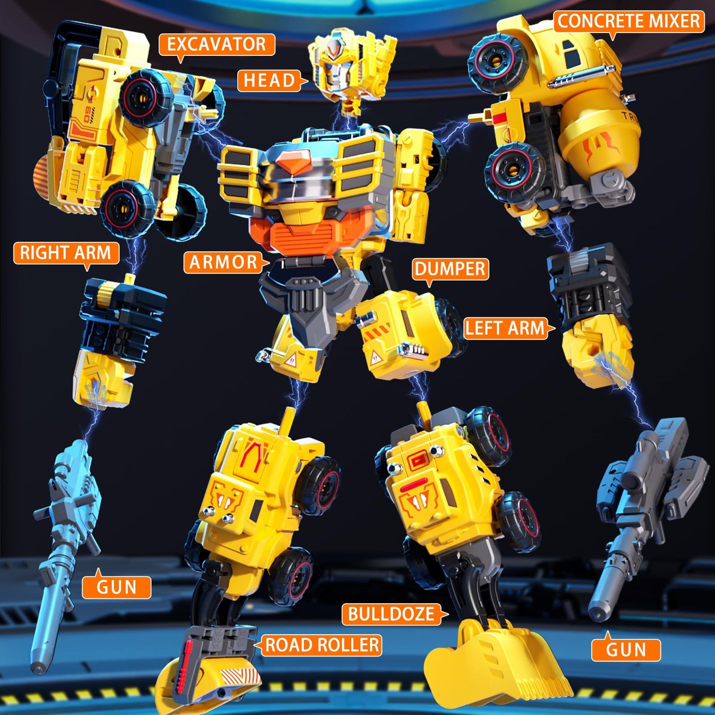 Bloomsmary 5-in-1 Transforming Construction Trucks Toys for Boys 3-6, STEM Building Vehicles Action Figures with Weapons for Child Age 4-7 – Toddler Robot Car Playset for Kids Birthday Gift