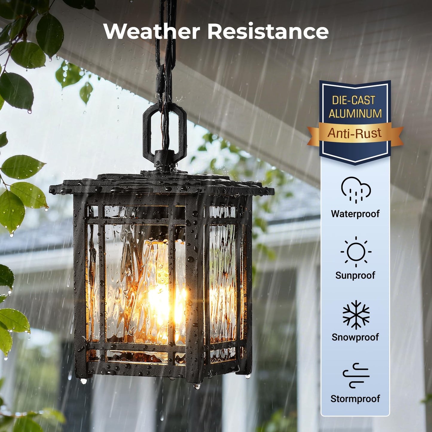 OPAXIS Dusk to Dawn Outdoor Pendant Light Fixtures, Modern Black Outdoor Hanging Lights with Photocell Sensor, Waterproof Exterior Chandelier for Porch, Outside Pendant Lantern with Adjustable Chain