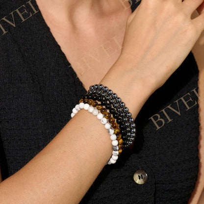 Bivei Tiger Eye - Confidence - 6mm Beaded Bracelets for Women Handmade Semi Precious Natural Stone Stretch Elastic Jewelry for Women Yoga Protection Gifts Small