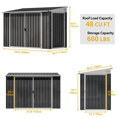 DWVO Outdoor Storage Shed, Waterproof Metal Garden Shed with Lockable Door, Storage Shed for Bike, Garbage Can, Lawnmower, Tool (4 x 8 FT)