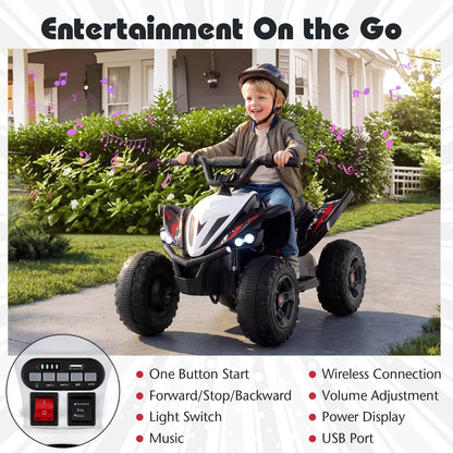 Costzon Kids ATV, 12V 4-Wheeler Quad Electric Vehicle w/ 7 mph Max Speed, 15° Climbing, LED Lights, Music, Wireless Connection, Toddler Ride On ATV Toy, Gift for Boys Girls Aged 3+ (Deep Black)