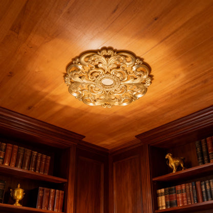 LUOZZY 2pcs European Style Ceiling Material Round Base Decorative Ceiling Light Decoration European Style Plastic Hollow Ornaments for Lighting Home Supply - Champagne Gold